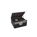 Vintage Wooden Record Player Speaker with Open Lid Control Knobs and Classic Design