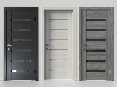 Modern Swing Doors In Black White Gray With Glass Panels And Wooden Texture 3d model