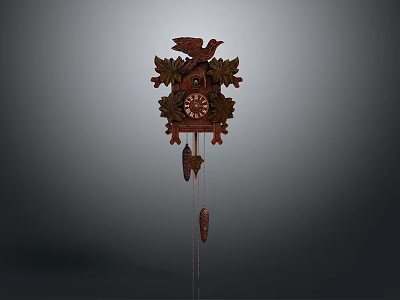 Traditional Wooden Cuckoo Clock With Carved Leaf Decorations Eagle Figure And Pendulum 3d model