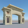 Classical Style White Stone Entrance Gate With Arch Design And Ornate Columns