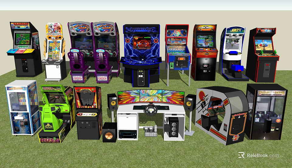 Various Types of Arcade Machines as Popular Entertainment Appliances for Gaming 3d model 