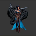 3D Fantasy Female Character With Dynamic Long Black Hair And Blue Brown Outfit