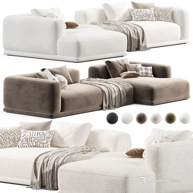 Modern Comfortable Upholstered Double Sofa With Decorative Pillows And Multiple Stylish Fabric Color Choices 3d model 