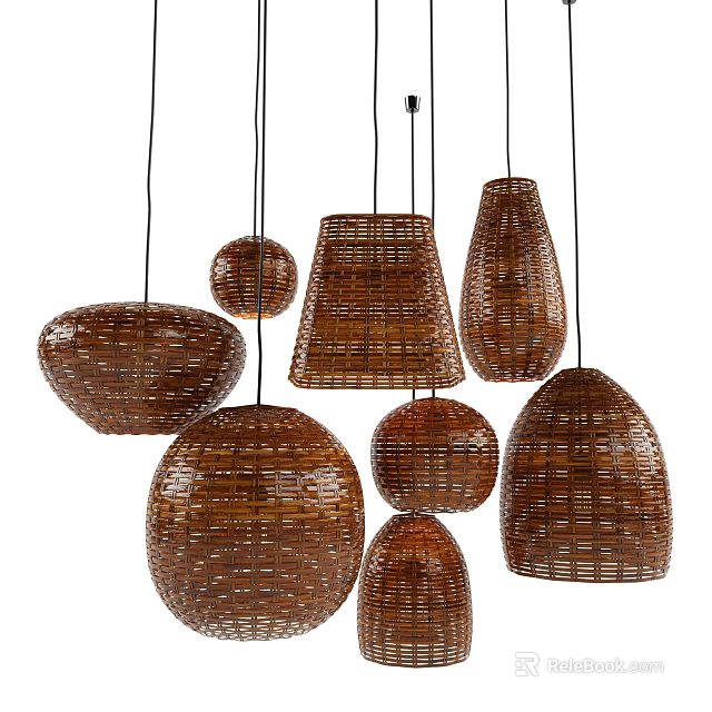 Woven Brown Pendant Lights With Various Shapes For Interior Design 3d model