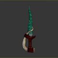 Artistic Decorative Weapon Featuring Green Blade Red Handle And Curved Ivory Like Accents