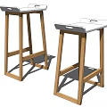 Two Modern Wooden Bar Stools With White Seats And Tall Leg Design