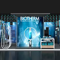 BIOTHERM Store Display Featuring Blue Background Large Bottle And Product Shelves