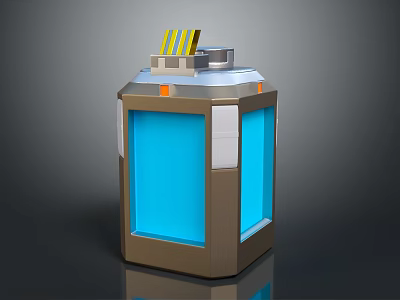 Hexagonal Daily Use Appliance With Brown Blue Body Yellow Black Striped Top And Silver Lid 3d model