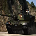 Military Tank In Outdoor Grassland And Forest Area