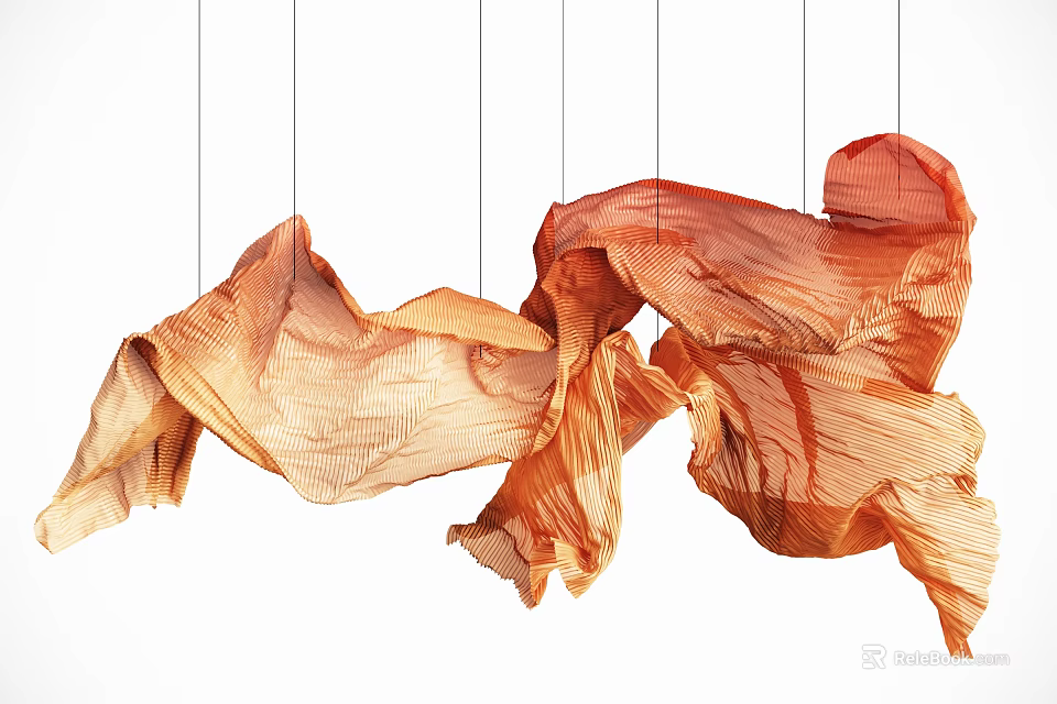 Artistic Orange Beige Fabric Hanging Decoration with Flowing Curved Design 3d model 