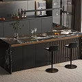 Modern Luxury Home Kitchen Bar Counter With Marble Top And Sleek Black Bar Stools