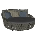 Light Gray Woven Round Outdoor Sofa with Colorful Patterned Cushions for Garden Use 3d model
