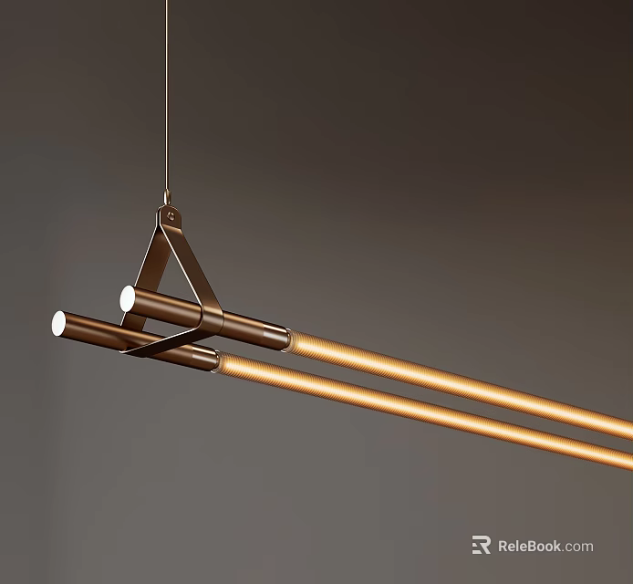 Modern Copper Chandelier With Triangular Metallic Frame And Long Hanging Rods 3d model
