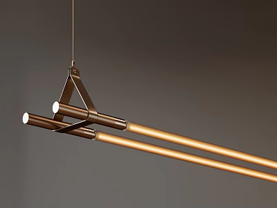 Modern Copper Chandelier With Triangular Metallic Frame And Long Hanging Rods 3d model