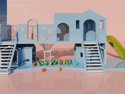 Adorable Blue Playground Equipment With Stairs Slide And Colorful Ball Pit 3d model