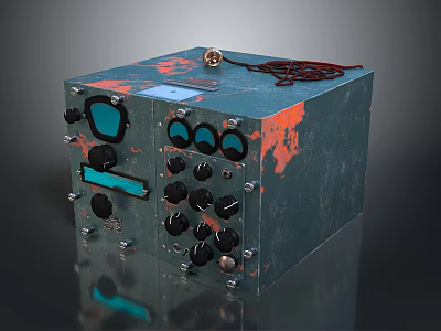 Vintage Military Weapon Device Featuring Worn Surface Multiple Knobs Buttons And Orange Green Paint 3d model