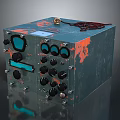 Vintage Military Weapon Device Featuring Worn Surface Multiple Knobs Buttons And Orange Green Paint