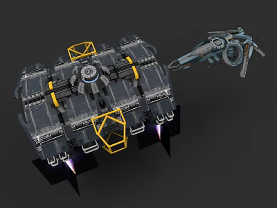 Sci Fi Mechanical Structure With Gray Yellow Frames Thrusters And Arm 3d model