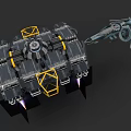 Sci Fi Mechanical Structure With Gray Yellow Frames Thrusters And Arm 3d model
