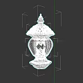 Vintage Decorative Lamp Featuring Intricate Carvings Gold Trim Blue Shade And Ornate Base