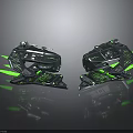 Futuristic Silver Spacecraft With Symmetric Design And Green Accents For Cosmic Exploration