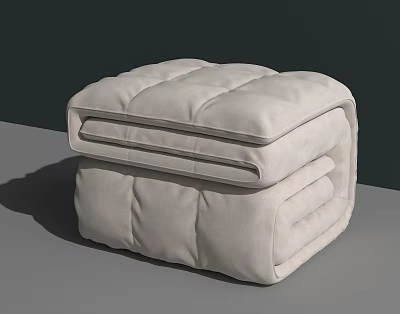 Soft Beige Square Ottoman With Folded Padded Design For Home Decor 3d model