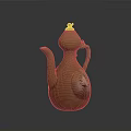 Yellow Ceramic Teapot With Curved Spout Handle Lid And Circular Decorative Pattern