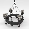 Vintage Black Chandelier with Circular Frame Four Candle Holders and Chain Suspension