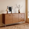 Vintage Walnut Wood Sideboard Cabinet With Storage For Warm Minimalist Entryway Home Interior Decoration