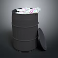 Black Household Barrel With Open Lid Filled With US Dollar Cash