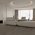 Elegant Modern Living and Dining Room Interior With Marble Dining Table And Velvet Sofa