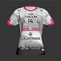 White Athletic Jersey With Pink Trim And Sponsor Logos UCLM SOLISE 14