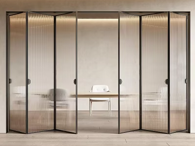 Modern Ribbed Glass Folding Doors With Black Frame For Interior Space Dividing 3d model