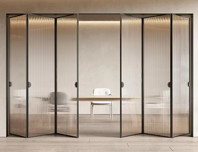 Modern Ribbed Glass Folding Doors With Black Frame For Interior Space Dividing 3d model