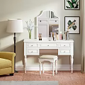 Elegant White Double Bed with Carved Headboard Floral Bedding and Decorative Pillows