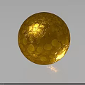 Shiny Golden Sphere With Coin Like Circular Patterns On Dark Surface