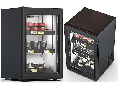 Black Compact Wine Cooler With Glass Door And Storage Shelves For Beverages 3d model