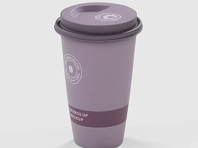 Purple Disposable Coffee Cup With Lid And Logo On Package Text Body 3d model