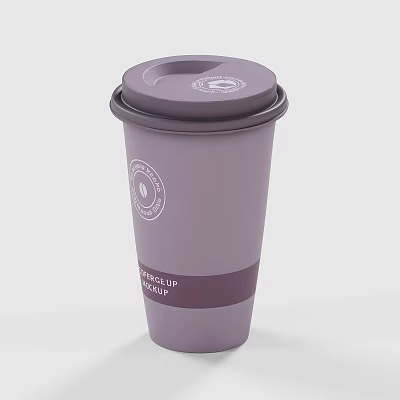Purple Disposable Coffee Cup With Lid And Logo On Package Text Body 3d model