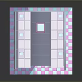 Modern Room Interior With Pink And Blue Checkered Floor Sofa And Coffee Table