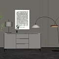 Beige Entryway Console Table With Drawer Design Green Plant Map Art And Floor Lamp