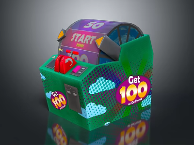 Green Game Machine With 50 Start Display Red Buttons Cloud Patterns And Get 100 Sign 3d model