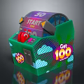 Green Game Machine With 50 Start Display Red Buttons Cloud Patterns And Get 100 Sign