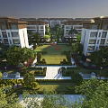 Aerial Planning of Modern Residential Complex with Landscaped Gardens Green Lawn and Pedestrian Pathways