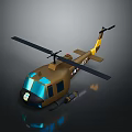 U.S. ARMY Military Helicopter Model Brown Body Yellow Tail Blue Windshield Mounted Weapons