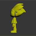 3D Cartoon Character Red Skin Big Eyes Black Hair Wearing Black White Top White Shoes