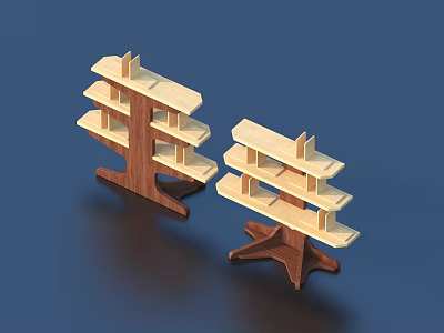 Simple Design Wooden Display Shelves Featuring Multiple Light Colored Shelves And Brown Base 3d model