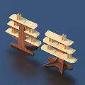 Simple Design Wooden Display Shelves Featuring Multiple Light Colored Shelves And Brown Base