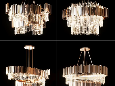 Modern Chandelier Design Ideas Featuring Crystal Strips And Metal Hanging Elements 3d model