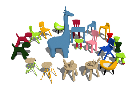 Modern children's chair children'stool toy combination 3d model